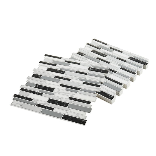 10pcs peel and stick backsplash wall tile stone-look black and white design