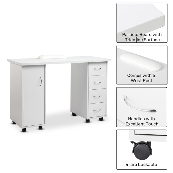 White 120X54X81cm One Door Four Drawers Computer Desk Nail Art Table 1PC