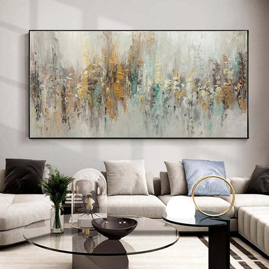 Handmade abstract oil painting on canvas horizontal wall art for living room decor