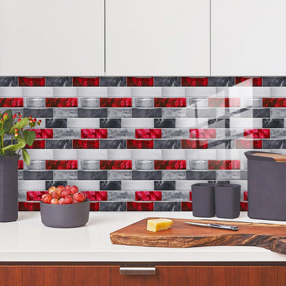 Red marble look peel and stick waterproof kitchen and bathroom backsplash wallpaper tiles