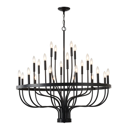 24-Light Black Chandelier Industrial Iron Candle Chandelier Modern Suspended Farmhouse Chandeliers Pendant Light Fixtures For Dining Room Bedroom Living Room Kitchen Island Foyer E12 Bulb