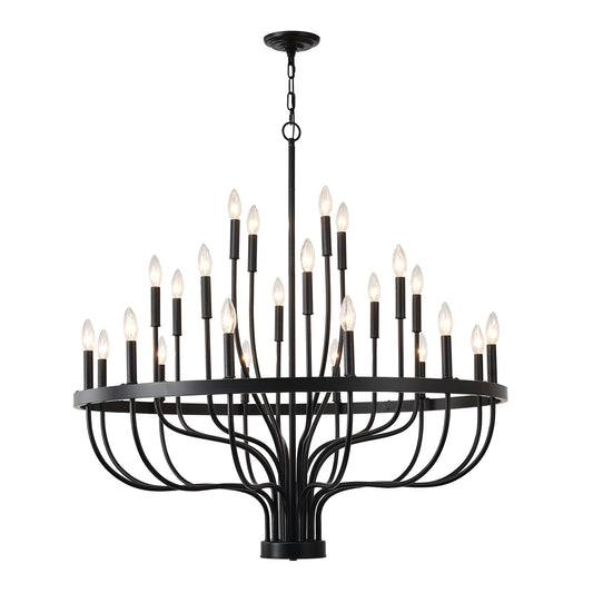24-Light Black Chandelier Industrial Iron Candle Chandelier Modern Suspended Farmhouse Chandeliers Pendant Light Fixtures For Dining Room Bedroom Living Room Kitchen Island Foyer E12 Bulb