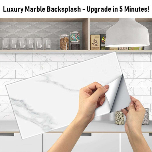 White marble look peel and paste splash-proof wall sticker for kitchen and bathroom backsplash