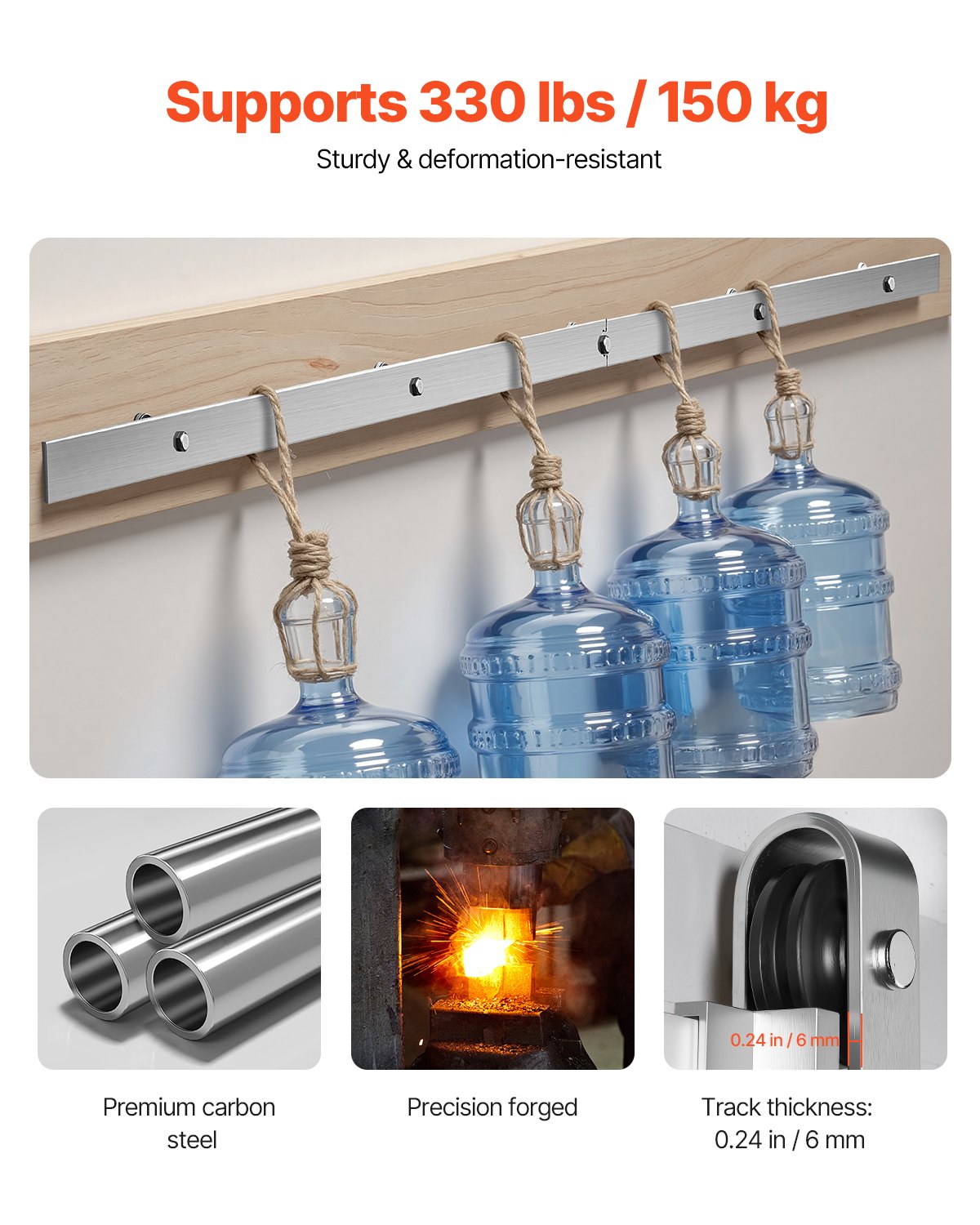 5FT Sliding Barn Door Hardware Kit For Single Sliding Barn Door Silver