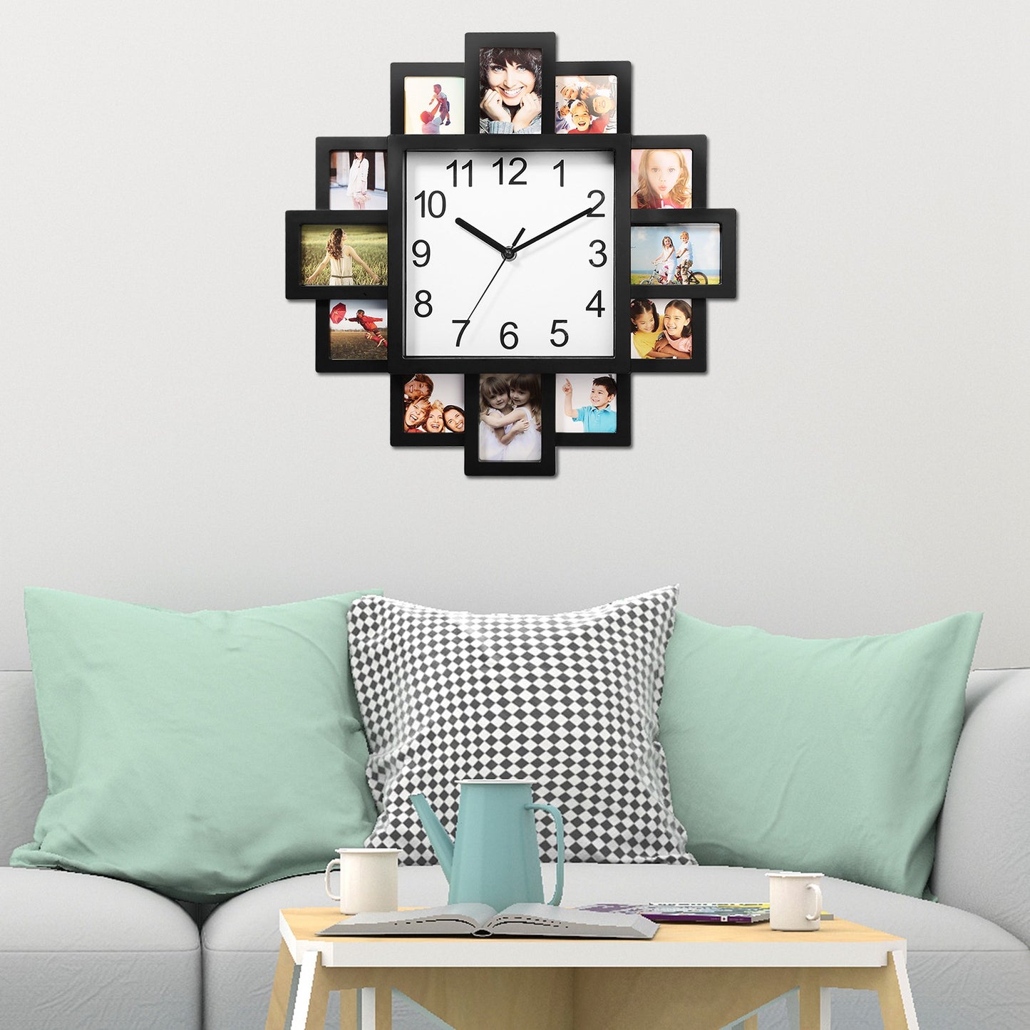 1Pc Photo Frame Clock Picture Collage 12-Picture Display Wall Clock Photowall Wall Hanging Home Decor