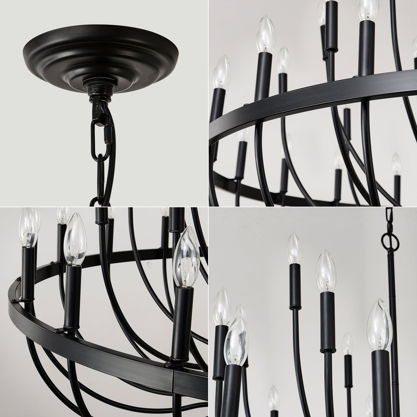 24-Light Black Chandelier Industrial Iron Candle Chandelier Modern Suspended Farmhouse Chandeliers Pendant Light Fixtures For Dining Room Bedroom Living Room Kitchen Island Foyer E12 Bulb