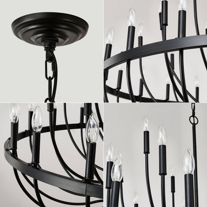 24-Light Black Chandelier Industrial Iron Candle Chandelier Modern Suspended Farmhouse Chandeliers Pendant Light Fixtures For Dining Room Bedroom Living Room Kitchen Island Foyer E12 Bulb
