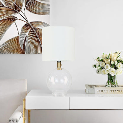 Small Table Lamp For Bedroom Glass Bedside Lamps For Nightstand, Minimalist Night Stand Light Desk Lamp With Cylindric Fabric Shade