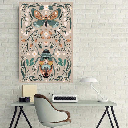 1pcs Modern Classic Wood Frame Canvas Wall Decor With Plant Flower & Butterfly Print, Girls Bedroom Wrap Canvas Painting, Animal Nature Digital Art, Realism Mid-Century Bohemian Collegiate Room Decor