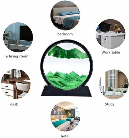 3D Dynamic Sand Art Liquid Motion, Moving Sand Art Picture Round Glass 3D Deep Sea Sandscape In Motion Display Flowing Sand Painting Relaxing Desk Toys