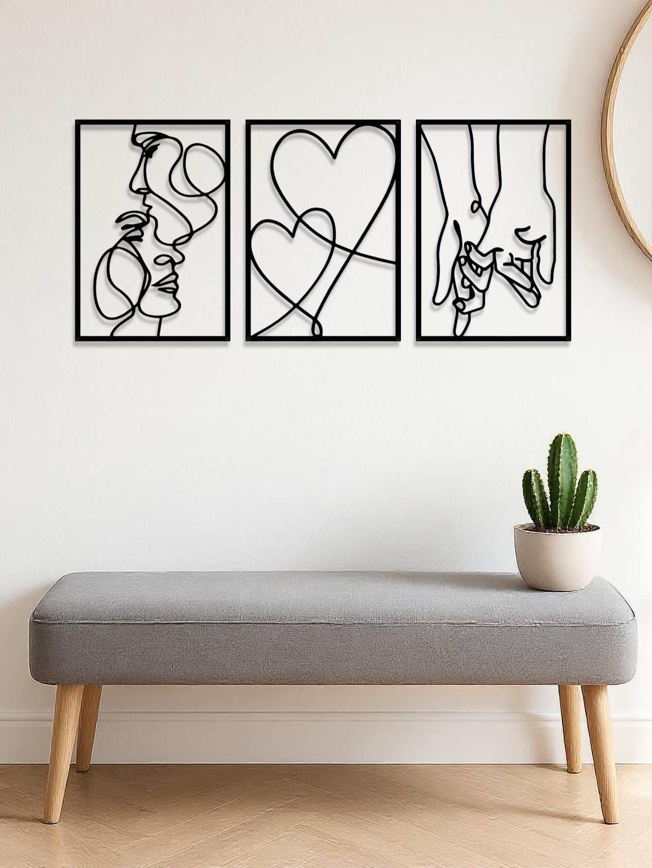 3 Piece Romantic Metal Wall Art Set Minimalist Couple Silhouette For Living Room