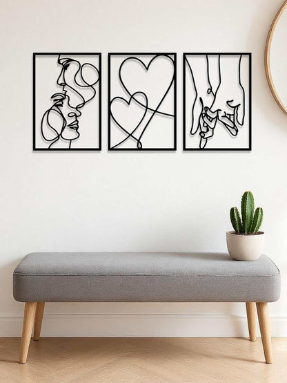 3 Piece Romantic Metal Wall Art Set Minimalist Couple Silhouette For Living Room