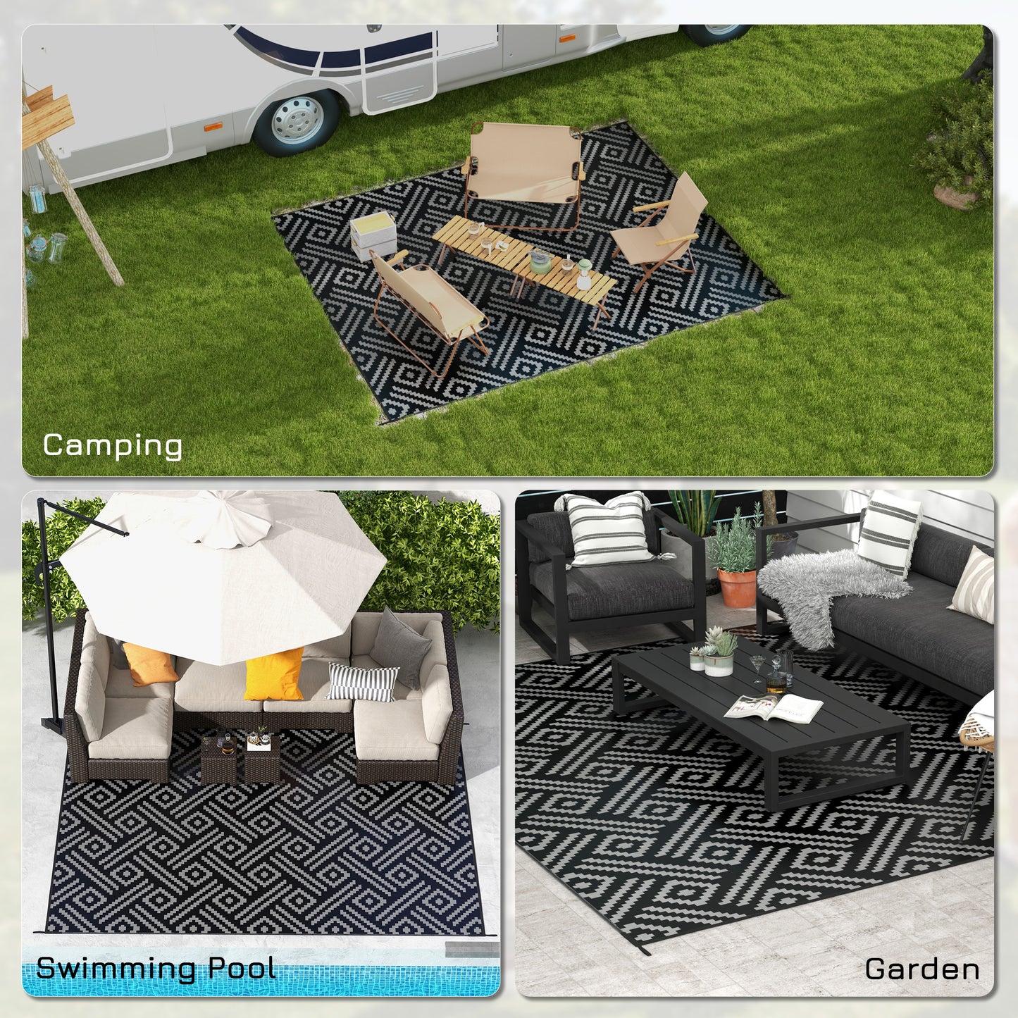 Reversible Outdoor Rug Carpet RV Camping Rugs with Carry Bag