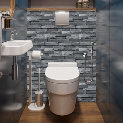 Bathroom with light grey imitation stone tile peel and stick wallpaper, self-adhesive and waterproof design