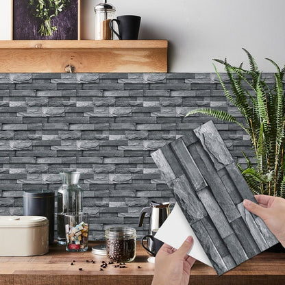 Light grey imitation stone tile peel and stick waterproof wallpaper for bathroom.