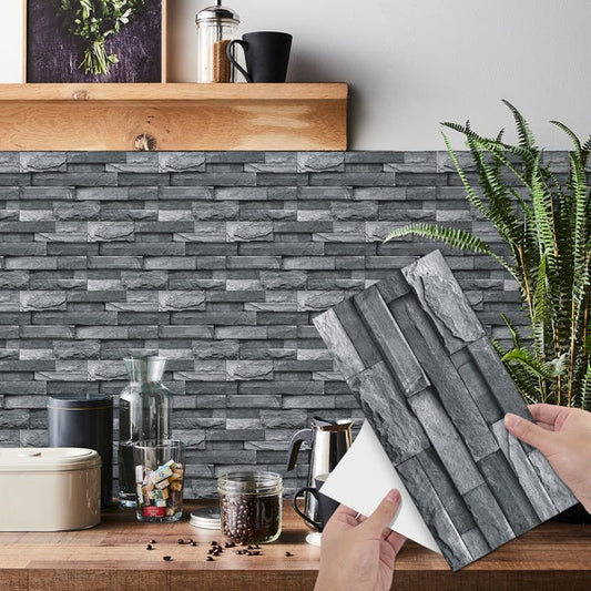 Light grey imitation stone tile peel and stick waterproof wallpaper for bathroom.