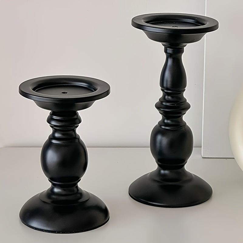 2pcs Elegant Metal High-quality Pure Black Candle Holders, Suitable For Holidays, Home Decoration, Parties, And Christmas
