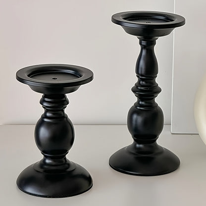 2pcs Elegant Metal High-quality Pure Black Candle Holders, Suitable For Holidays, Home Decoration, Parties, And Christmas