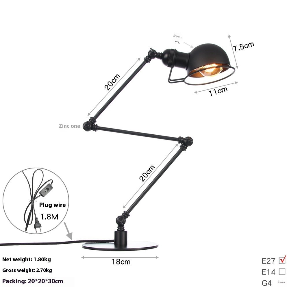American Style Retro Iron Art Adjustable Decorative Table Lamp