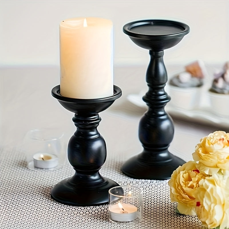 2pcs Elegant Metal High-quality Pure Black Candle Holders, Suitable For Holidays, Home Decoration, Parties, And Christmas