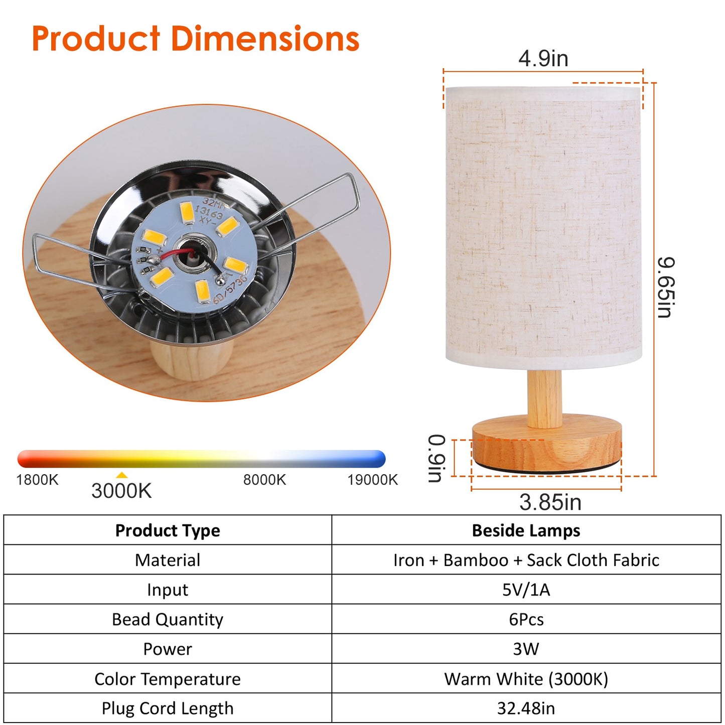 Warm White Bedside Lamp USB Plug Modern Bedroom Lamp