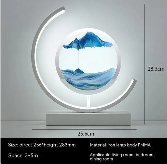 Chinese style hourglass table lamp with blue sand design, modern decorative light for living room or bedroom, 28.3cm height, 25.6cm width