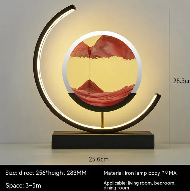 Chinese style hourglass table lamp with warm ambient lighting and artistic circular design on black base