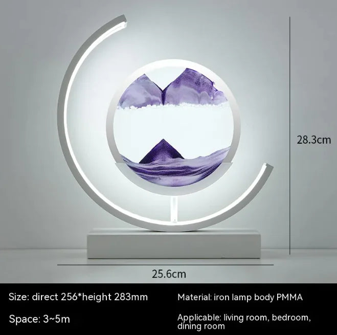 Chinese style hourglass table lamp with purple sand and modern iron frame, 28.3cm tall and 25.6cm wide, ideal for living room, bedroom, or dining room.