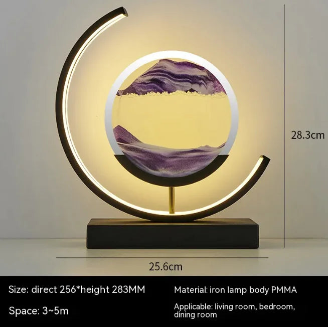 Chinese Style Hourglass Table Lamp with iron body and purple sand glass, modern decorative light for living room and bedroom
