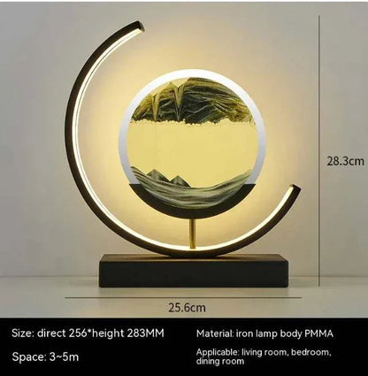 Chinese Style Hourglass Table Lamp with iron body and warm ambient LED light, 28.3cm height, 25.6cm width, modern decorative piece for living room or bedroom.