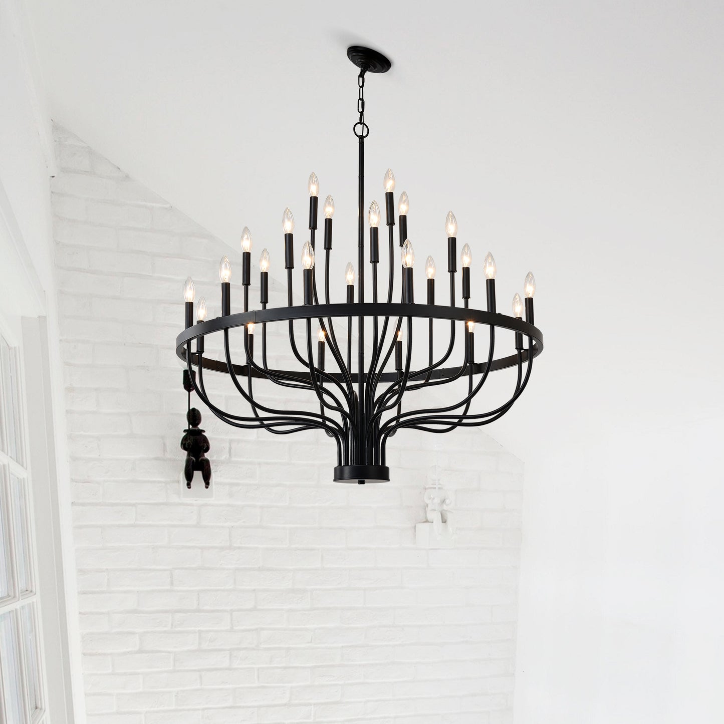 24-Light Black Chandelier Industrial Iron Candle Chandelier Modern Suspended Farmhouse Chandeliers Pendant Light Fixtures For Dining Room Bedroom Living Room Kitchen Island Foyer E12 Bulb