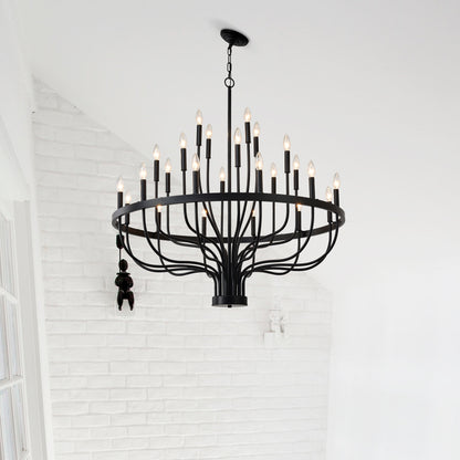 24-Light Black Chandelier Industrial Iron Candle Chandelier Modern Suspended Farmhouse Chandeliers Pendant Light Fixtures For Dining Room Bedroom Living Room Kitchen Island Foyer E12 Bulb
