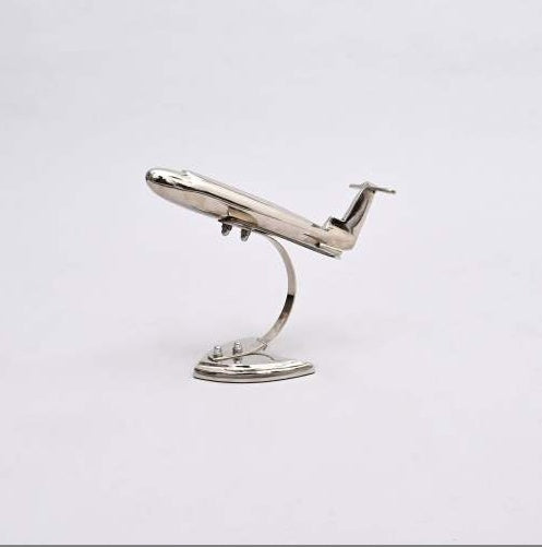 Decorative Retro Aluminum Airplane Sculpture   Nickel-Finished Table Accent  On-Site