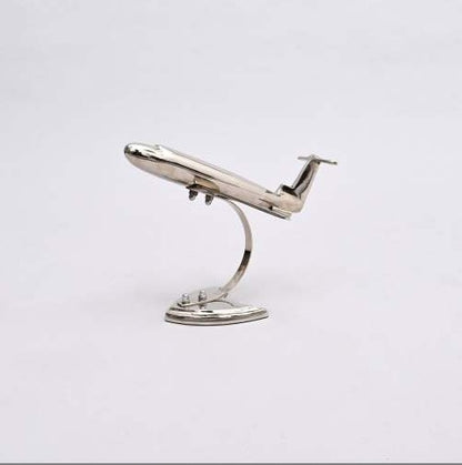 Decorative Retro Aluminum Airplane Sculpture   Nickel-Finished Table Accent  On-Site