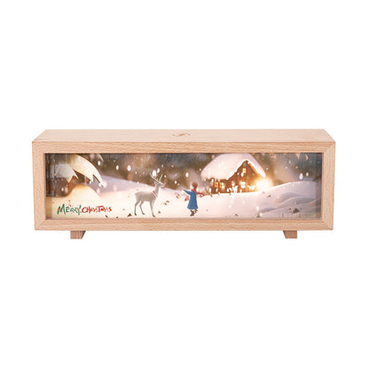 Creative Lighting Painting small wireless night lamp with wooden frame and Christmas design