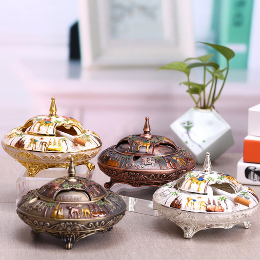 Office Living Room Art Deco Retro Flip Top Round Ashtray
