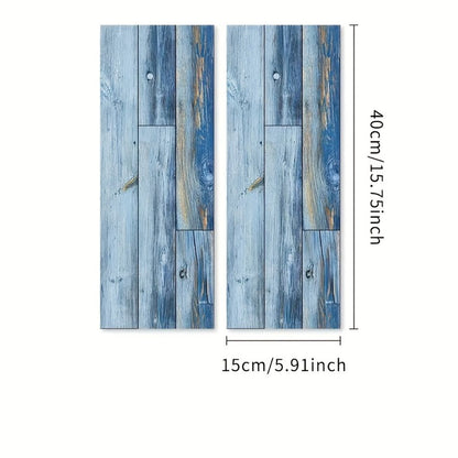 Blue wood grain peel and stick floor tiles, waterproof PVC self-adhesive removable stickers, 40x15cm each