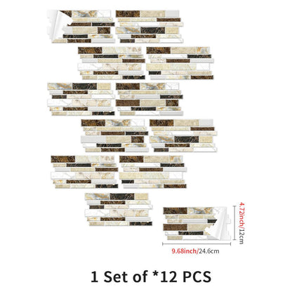 Imitation porcelain tile peel and stick backsplash set with marble pattern, waterproof and oil proof, 12 pieces.