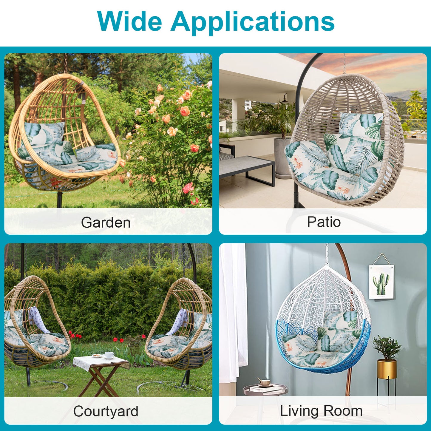 1Pc Egg Chair Cushion Hanging Basket Seat Cushion Thicken Soft Egg Swing Chair Pad Hanging Egg Chair Cushion With Headrest