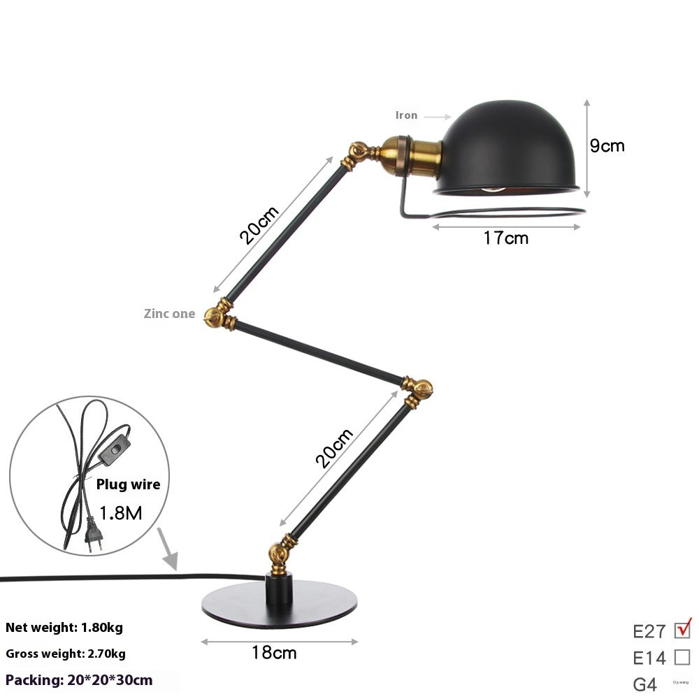 American Style Retro Iron Art Adjustable Decorative Table Lamp