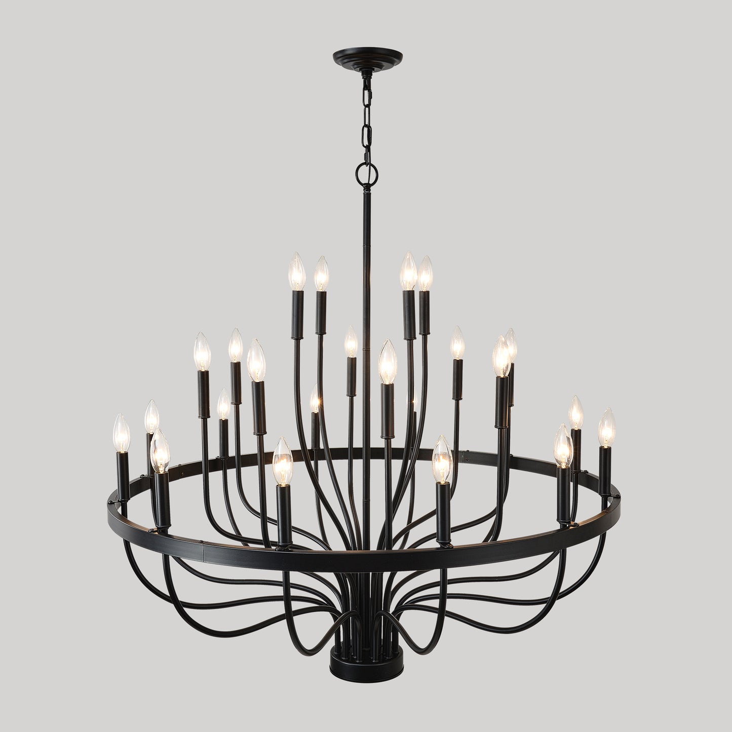 24-Light Black Chandelier Industrial Iron Candle Chandelier Modern Suspended Farmhouse Chandeliers Pendant Light Fixtures For Dining Room Bedroom Living Room Kitchen Island Foyer E12 Bulb