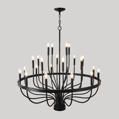 24-Light Black Chandelier Industrial Iron Candle Chandelier Modern Suspended Farmhouse Chandeliers Pendant Light Fixtures For Dining Room Bedroom Living Room Kitchen Island Foyer E12 Bulb