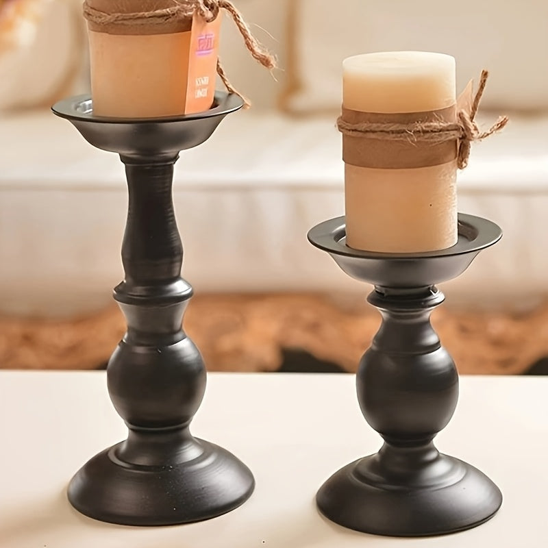 2pcs Elegant Metal High-quality Pure Black Candle Holders, Suitable For Holidays, Home Decoration, Parties, And Christmas