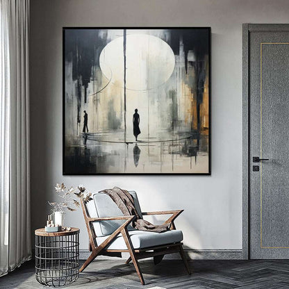 Handmade black and white abstract oil painting on canvas wall art for modern home office decor