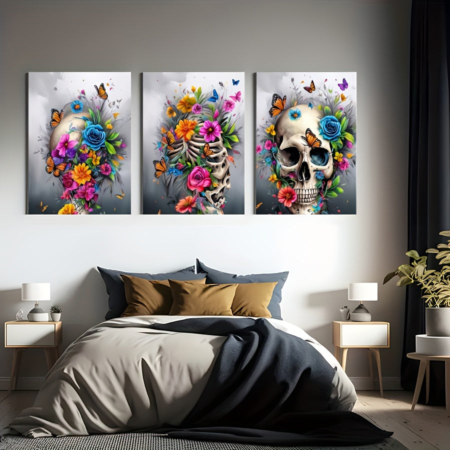 3 Pieces Skull Art Canvas Painting - Framed Contemporary Abstract Minimalist Artwork For Living Room Bedroom Bathroom--Selling On Temu Is Prohibited