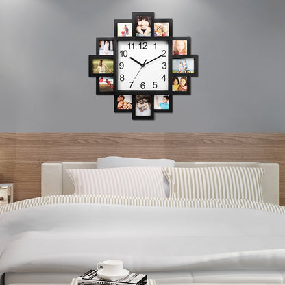 1Pc Photo Frame Clock Picture Collage 12-Picture Display Wall Clock Photowall Wall Hanging Home Decor