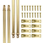 Set of adjustable brass swivel sash curtain rods with mounting brackets and screws for window and door installation