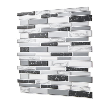 Peel and stick backsplash wall tile with gray and white stone-look pattern, 12x12 inches, self-adhesive, 10-piece set