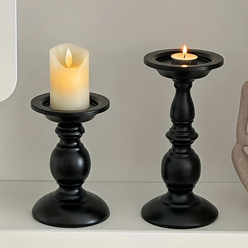 2pcs Elegant Metal High-quality Pure Black Candle Holders, Suitable For Holidays, Home Decoration, Parties, And Christmas