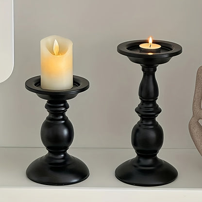 2pcs Elegant Metal High-quality Pure Black Candle Holders, Suitable For Holidays, Home Decoration, Parties, And Christmas